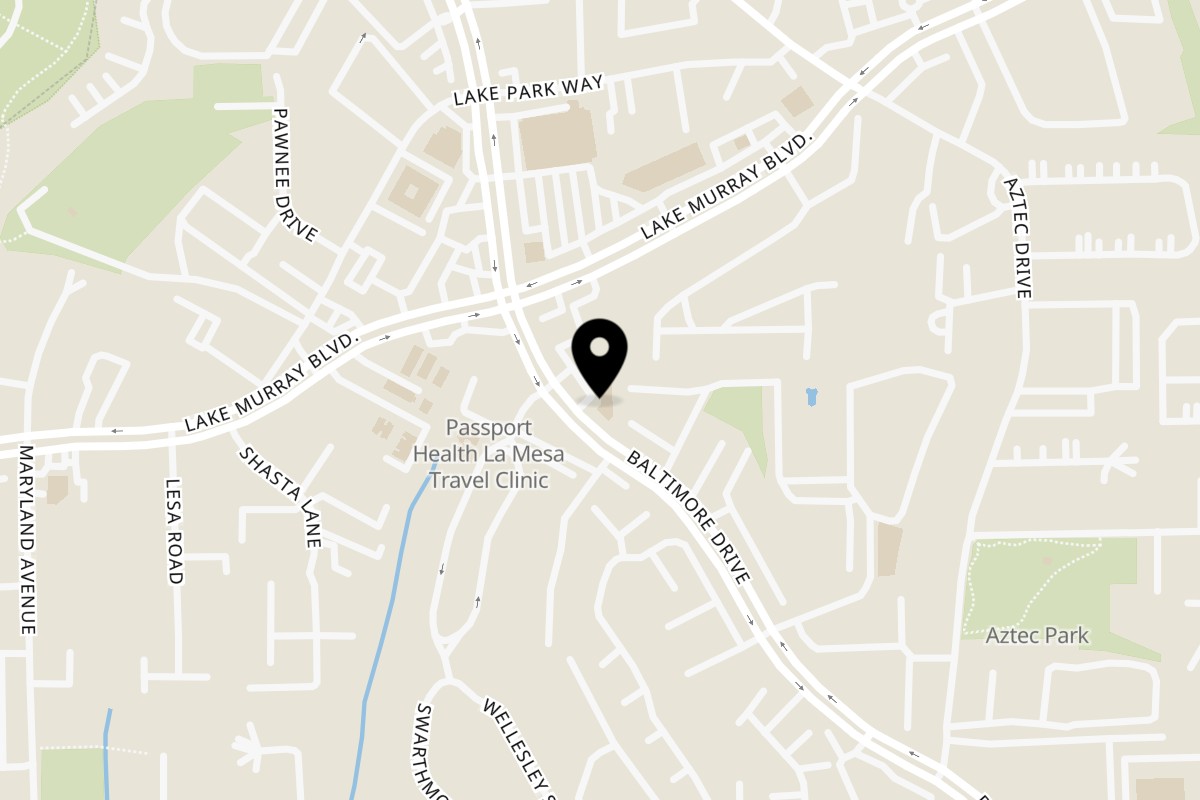 Map showing the location of Hug Thai Express on 5575 Baltimore Dr #112 in La Mesa